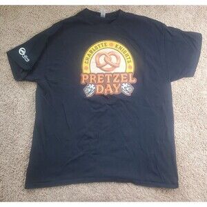 Charlotte Knights Shirt Mens Size XL Black Tee Pretzel Day Rare Crossword Back